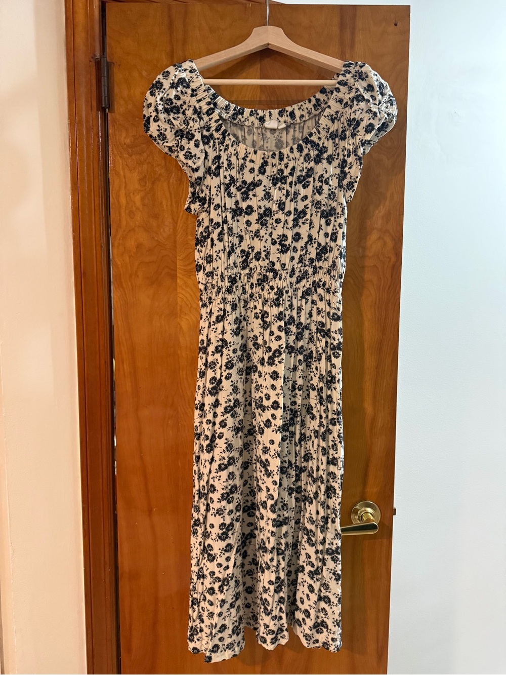 GAP Cream Maxi Dress with Black Floral Print